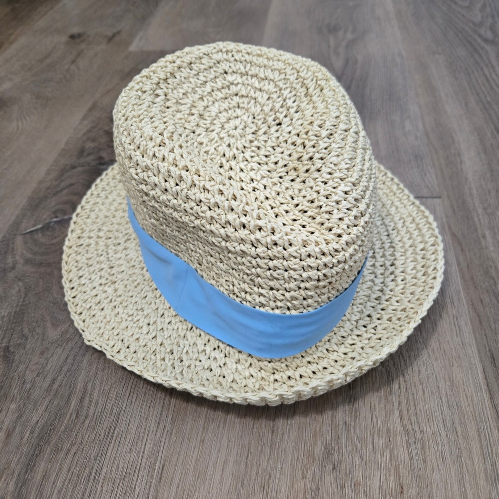 Dolce & Gabbana Straw Hat Women's Sun Hat Vacation Blue Ribbon